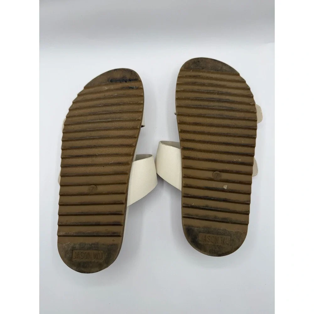 Jason Wu Marzan Luxe Slide Sandals Women 7 Ivory Gold Bamboo Double Buckle